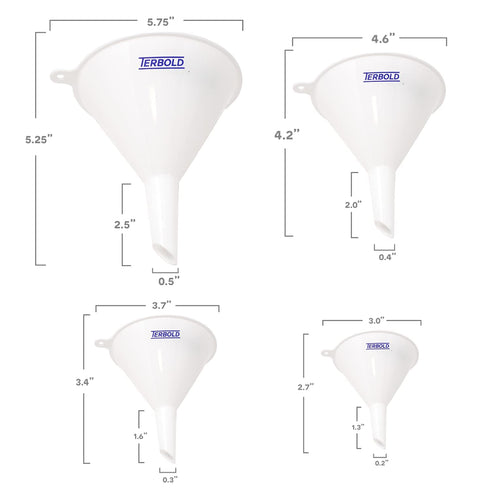 4pc Funnel Nesting Set in BPA Free Plastic for Kitchen Cooking, Car Oil, Home, or Lab Use (White)...