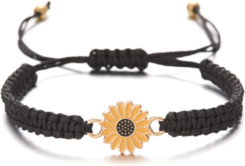 Fuqimanman2020 4 Pcs Summer Surfer Wave Sunflower Bracelets Set Anklet Adjustable Strand Braided String Rope Boho Waterproof Handmade Beach Jewelr...