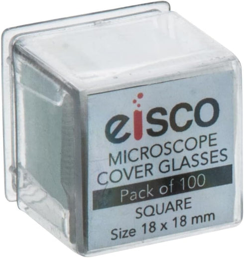 Eisco Labs Square Microscope Glass Covers, 18 x 18 mm, Pack of 100 Slide Cover Slips...