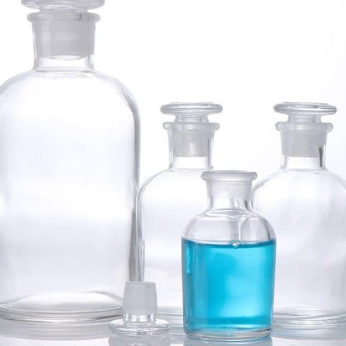 Baluue 250mL Lab Chemicals Bottle Lab Vials Clear Reagent Bottle Glass Narrow Mouth Bottle Clear Glass with Ground Glass Stopper and Graduate for ...