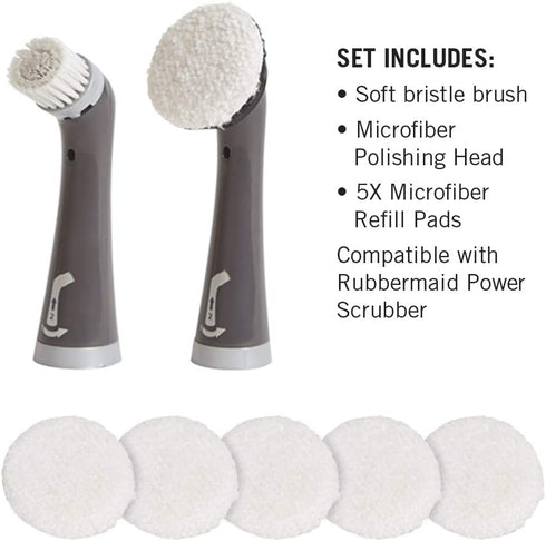 Rubbermaid Reveal Power Scrubber Attachable Soft Bristle & Velcro Head with 6 Microfiber Pads for Cordless Electric Battery Powered Scrub Brush Id...