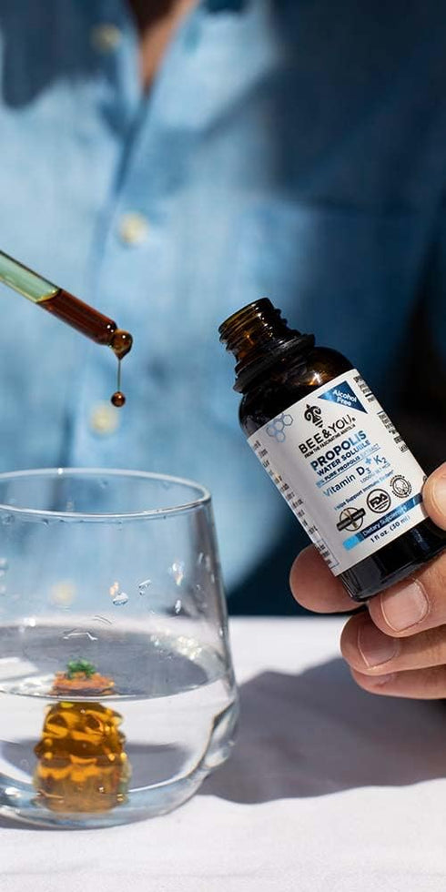 BEE and You Liquid Propolis Extract, Water Soluble, Vitamins D3+K2, High Potency, Immune Support Supplement, Sore Throat Relief, Antioxidants, Ket...