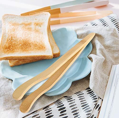 Hysagtek Bamboo Toast Tongs - Wooden Bread & Pickle Serving Tongs (8 Pack/7.08inches)...