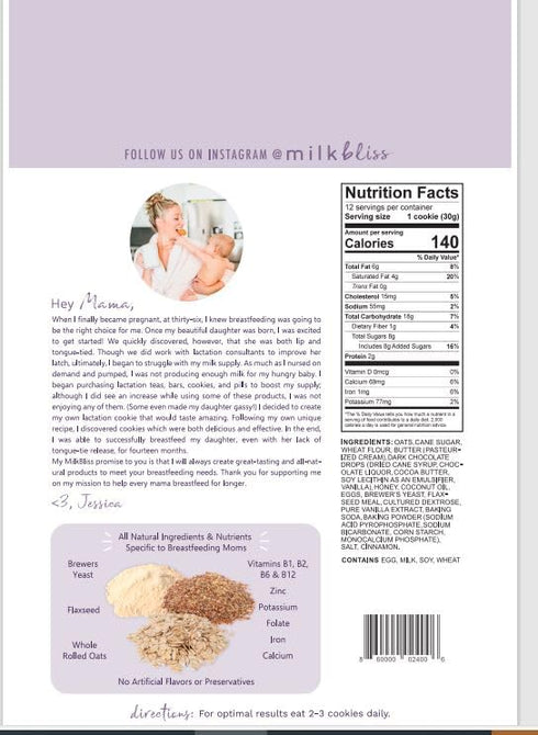 MilkBliss Dark Chocolate Chip Oatmeal Lactation Cookies with Brewers Yeast for Breastfeeding and Breastmilk Supply Increase-12 oz...