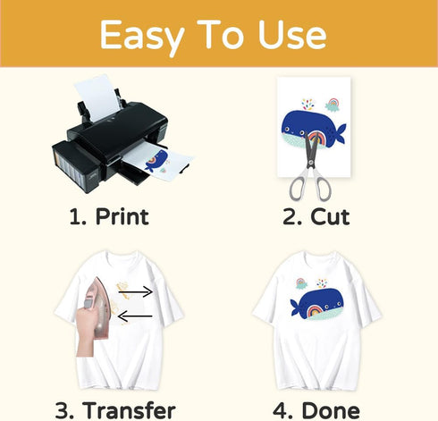 TranSmile PU-Heat Transfer Paper for T Shirts (50 Sheets, 8.5 x 11'') Printable Heat Transfer Vinyl for White Fabrics Iron on Transfers for Inkjet...
