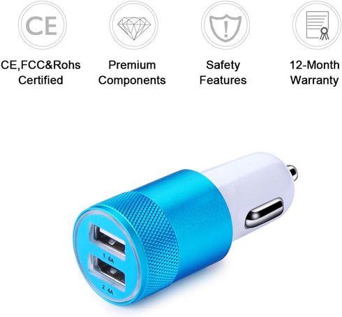 Car Charger, Sicodo 3.4A 2 Pack USB Smart Port Charger Compatible with iPhone 16 15 14 13 12 11 SE X 8 7 Pro, Pro Max, Plus, Samsung Galaxy S24 S2...