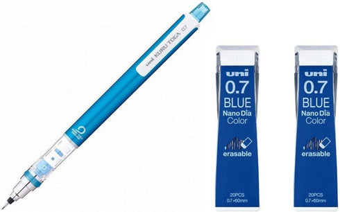 Uni Mechanical Pencil Kurutoga Standard 0.7mm Blue (M74501P.33)+ Lead Nano Dia Color 0.7mm Blue (U07202NDC.33) 2set...