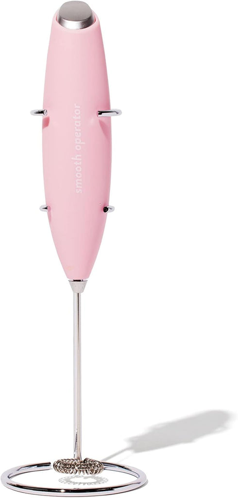Smooth Operator Pink Handheld Electric Whisk, Milk Frother, Foam Maker for Protein, Coffee & More - Stainless Steel Stand Included...