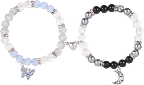 2pcs Couple Bracelets, Magnetic Butterfly And Moon Matching Bracelets Mutual Attraction Valentine Relationship Love Heart Bracelets Friend Jewelry...