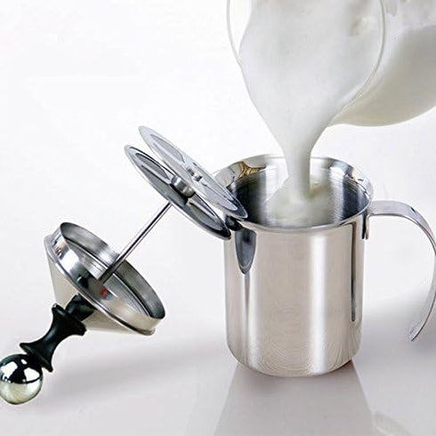 Foam Maker, Stainless Steel Manual Milk Frother, Manual Operated Milk Foam Maker, with Double froth screen, for Cappuccino Coffee Latte Hot Chocol...
