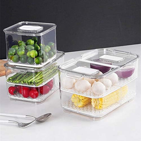SANNO Refrigerator Food Storage Containers Stay Fresh,Food Storage Container Bin Stackable Refrigerator Freezer Organizer Fresh Keeper Drawers wit...