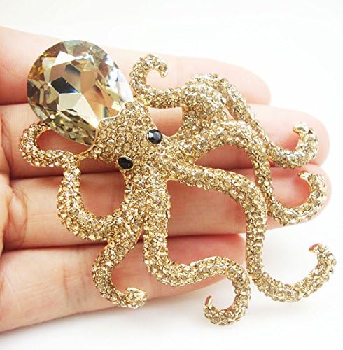 TTjewelry Vintage Octopus Topaz Austria Crystal Pendant Brooch Pin Animal Gold Tone...