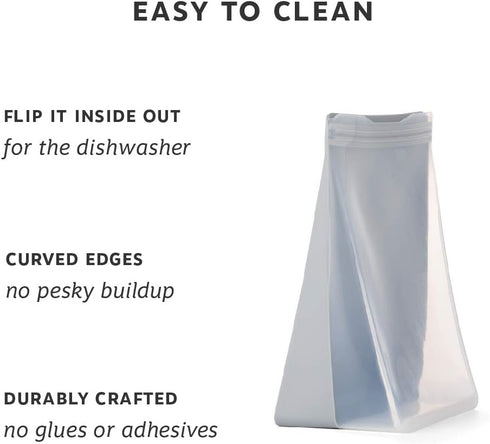 W&P Porter Silicone Reusable Storage Bag, Sandwich (50oz Stand-Up), Slate, Food Storage Container, Microwave and Dishwasher Safe, Easy Cleaning...