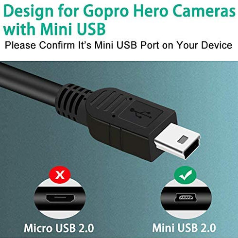 Mini USB Charger Cable for Gopro Hero 4 Silver Hero 4 Black Hero 3+ Silver Hero 3+ Black Hero 3 White Hero 3 Black Hero 3 Silver Hero 2 Hero 1,Min...