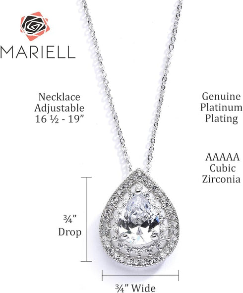 Mariell Pear-Shaped Solitaire Pendant Necklace for Brides, Bold ¾ CZ Crystal Drop, Vintage Wedding Bridal Jewelry for Weddings, Mother to The Brid...