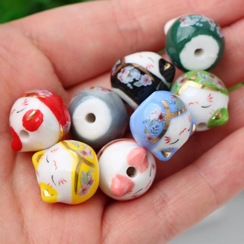 16Pcs Mix Ceramic Lucky Cat Colorful Porcelain Beads for Jewelry Making DIY Necklace Bracelet Charms Handmade Craft Supplies...