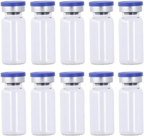 10Pcs Glass Lab Bottle, Refillable 10ml Container, Portable Seals Empty Vials, Transparent Lab Sample Vial with Plastic-Aluminum Flip Caps...