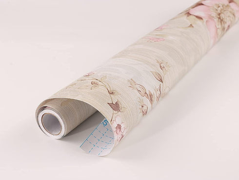 Self Adhesive Vinyl Pink Peony Floral Contact Paper with Wallpaper Smoothing Tool Kit - Decorative Floral Shelf Liner Cabinets Dresser Drawer Furn...
