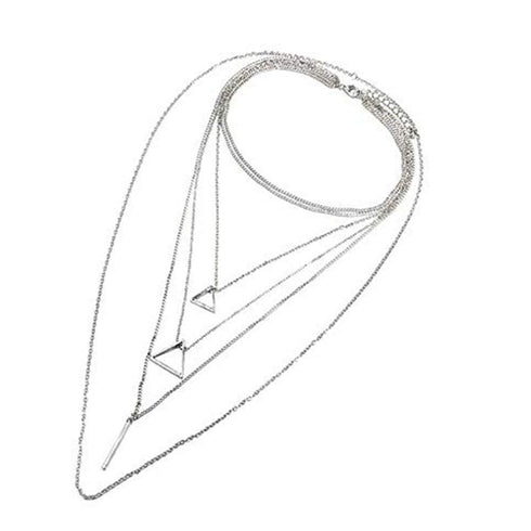 Bohemia Layered Choker Necklace Silver Triangle Necklace Bar Necklace Geometric Necklace Bohemian Jewelry for Women and Girls...