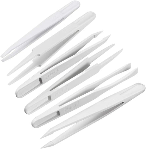 Precision Plastic Tweezers Kit - Plastic Anti static Tweezers Set Pickup Craft Electronics DIY Repair Tool - White - 6Pcs...