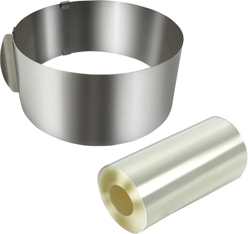 Cake Ring Mold Set, Stainless Steel Pastry Ring 6-12 Inch Adjustable Mousse Cake Mould with 4-Inch Cake Collar for Baking, Cake Decorating...