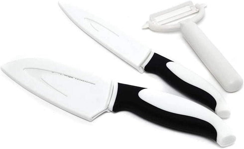 Jean-Patrique Stainless Steel Non-Stick Prep | Chef’s Essential Kitchen Coloured Knives - Black & White - Set of 3 Piece...