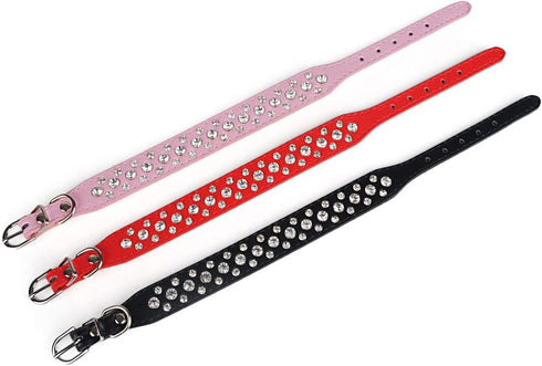 Bling Rhinestone PU Leather Crystal Diamond Pet Dog Cat Puppy Collar Black S M L XL (M, Light Blue)...