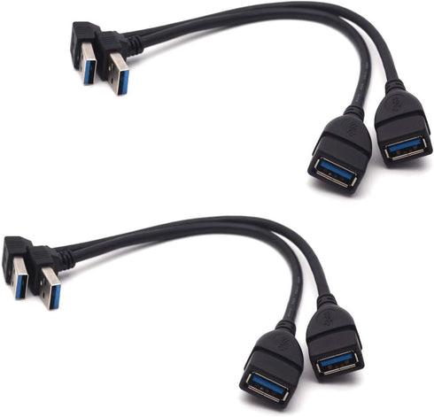 Antrader USB 3.0 Right Angle 90 Degree UP & Down Extension Cable Male to Female Converter Data Adapter Cord 2 Pairs...