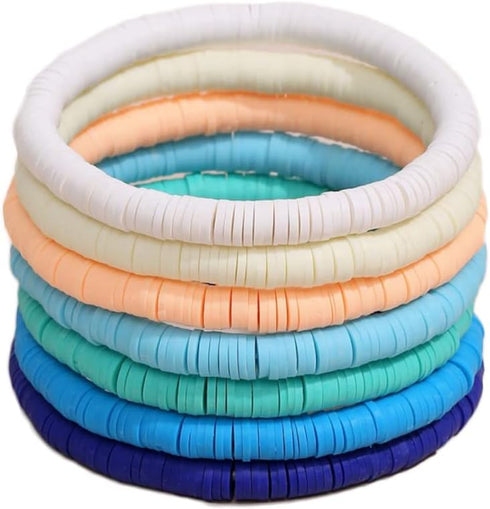 7pcs/Pack Bohemia Polymer Clay Beaded Bracelets Colorful Surfer Stretch Stackable Bracelet for Women Teen Girls Summer Beach Jewlery...