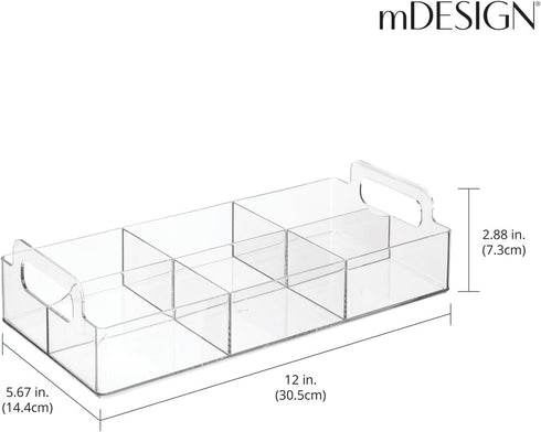 mDesign Compact Plastic Tea Storage Organizer Caddy Tote Bin - 6 Divided Sections, Built-in Handles - Holder for Tea Bags, Packets, Sweeteners and...