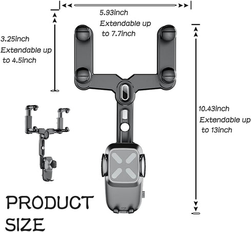 Rear View Mirror Phone Holder,?2023 New Upgraded? 360°Rotatable+Retractable Rearview Mirror Phone Holder,Universal Multifunctional Phone Mount for...