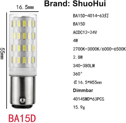 B15 B15D 12V-24V Light Bulb B15d Bayonet Double Contact 5W Cool White 6000K 40W Equivalent for Lighting Pack of 2...