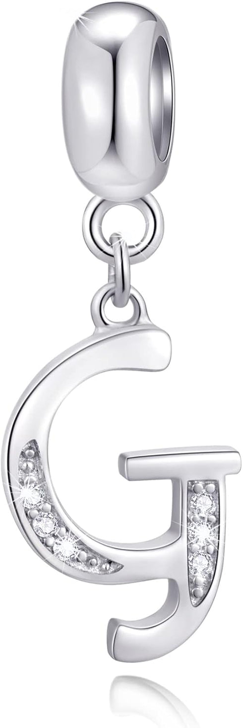 26 Letter Pendant Charms, Polished 925 Sterling Silver Complete Initial A-Z Dangling CZ Stone Alphabet Beads, fits European Bracelet Necklace, Gif...