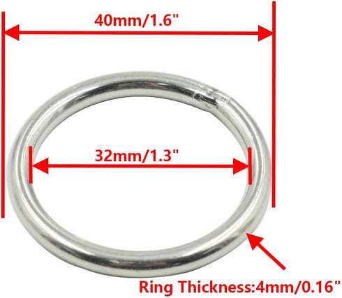 Multi-Purpose O Ring Welded Stainless Steel Rings 4mm/0.16" Thick 40mm/1.6" Outer Dia - Pack of 10pcs...
