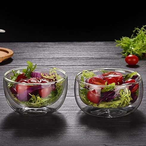 high temperature resistant double layer glass bowl borosilicate heat-resistant glass tableware transparent fruit salad bowl (250ml double bowl)...