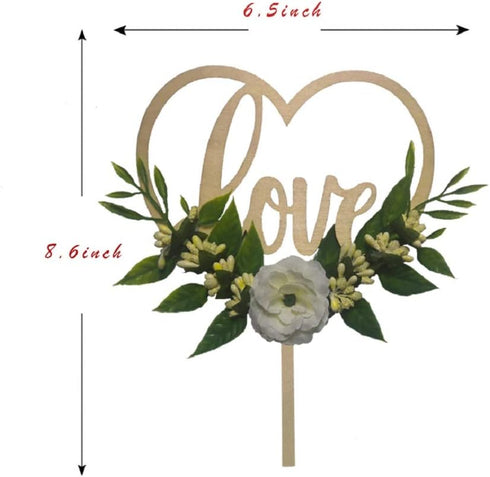 Wedding Cake Topper - Rustic Theme for Bridal Shower Engagement Anniversary Party Decoration , Personalized Heart Shaped , Wooden...