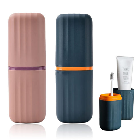 2Pcs Travel Toothbrush Cup Case, Portable Toothbrush Holder Case for Traveling, Camping, Business Trip and School, Plastic Toothbrushes Toothpaste...