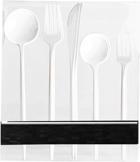 Novelty Modern Flatware Cutlery Disposable Plastic Combo Set 40 Count Luxury White, Service for 8...