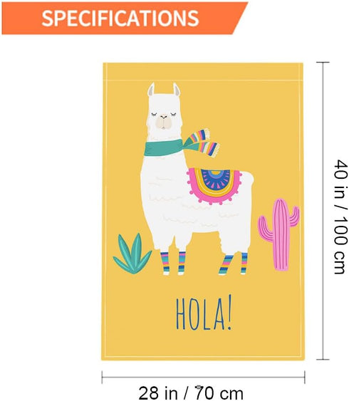 Moslion White Llama House Flag 28x40 Inch Alpaca Cactus Cute Animal Ethnic Scarf Hola Hello Yellow Large Yard Garden Flag Double-side Banners for ...