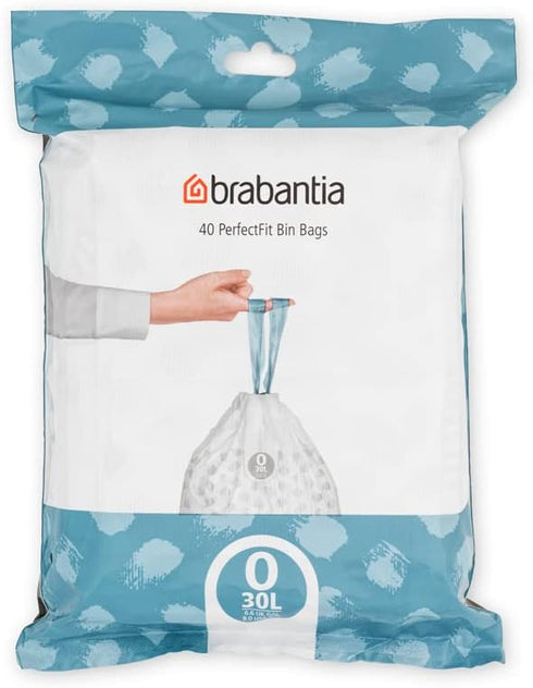 Brabantia PerfectFit Trash Bags (Size O/8 Gal) Thick Plastic Trash Can Liners with Drawstring Handles (40 Bags)...