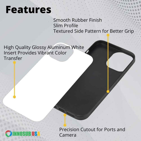 INNOSUB USA Sublimation Phone Cases Set of 5Pcs – Protective Case Compatible with iPhone 15 Plus Includes Aluminum Inserts – Soft Rubber Blank Bla...