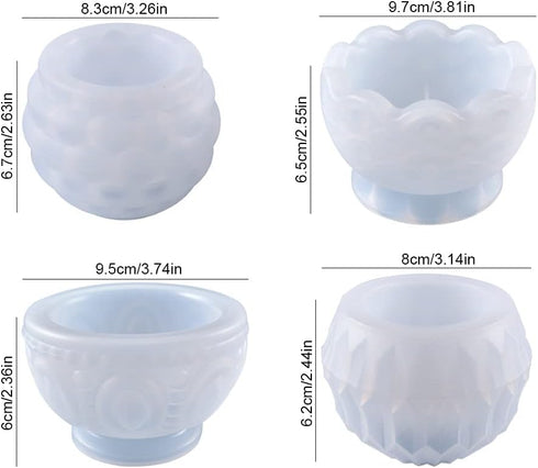 4PCS Tealight Candle Holder Resin Molds Succulent Planter Silicone Molds for Resin Epoxy Casting Mold for DIY Candlestick Jewelry Box Flower Pot W...