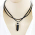 Layered Choker Necklace Crystal Choker Chakra Suede Choker Hexagonal Gemstone Pendant Necklace Bohemia Jewelry for Women(Black)...