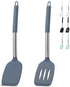 Pack of 2 Silicone Spatula Set - Non Stick Silicone Slotted Turner and Solid Turner - 600°F Heat Resistant Cooking Utensils (Grey Blue)...