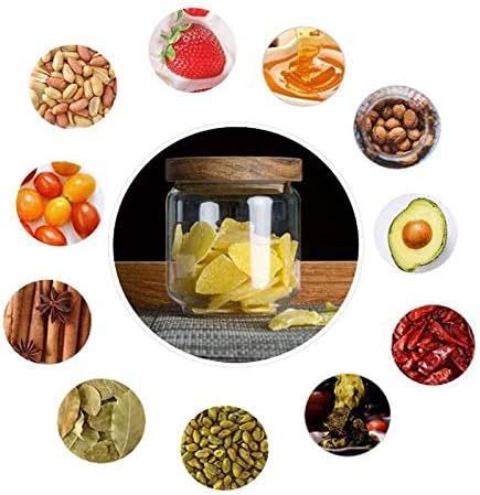 1PCS 450G/15oz Empty Clear Glass Canister Home Kitchen Food Storage Container Jars Pots With Airtight Wood Lids Food Organizer Vial Dispenser for ...