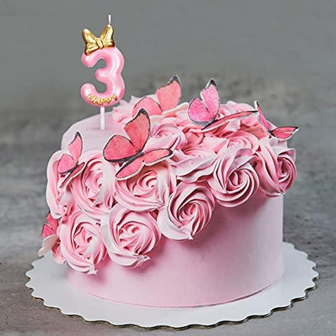 Nuanchu Pink Number 3 Candle Girl Happy Birthday Topper, for Birthday Cake Baking Celebration Reunions Anniversary Party Supplies...