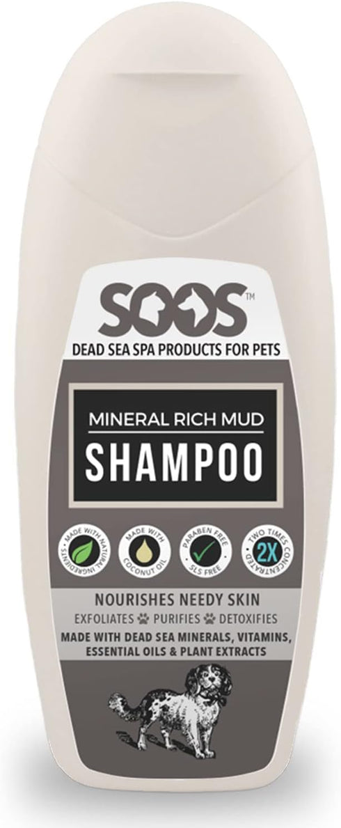 Soos Pet Dog Shampoo for Cats and Pets Mineral Rich Mud Natural Dead Sea Cruelty Free Fast Absorbing Skin Cooling First Aid Antib-acterial and Ant...