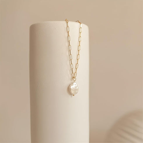 Baroque Silvery Freshwater Pearl Long Pendant Necklace Paperclip Toggle Drop Stainless Steel Necklace For Women...