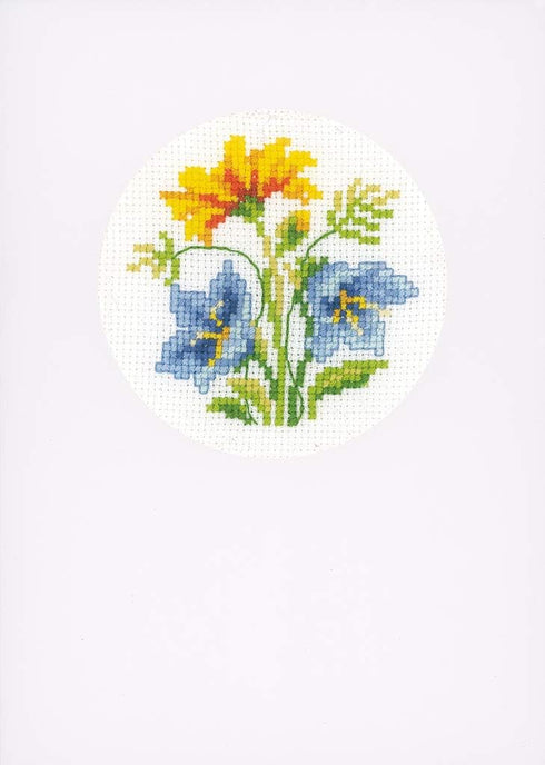 Vervaco Counted Cross Stitch Greeting Card Kit Blue and Yellow Flowers (Set of 3) 6" x 4.2"...