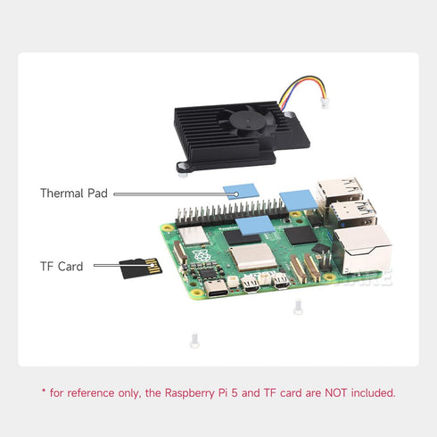 Waveshare Active Cooler Fan, Compatible with Raspberry Pi 5, Aluminium Heatsink, with Thermal Pads...